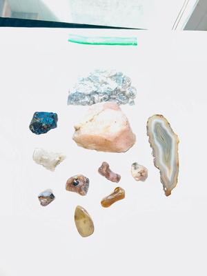 ROSE QUARTZ CRYSTAL, BORNITE (PEACOCK ORE) AND OTHER ROCKS AND MINERALS