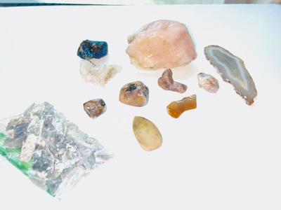ROSE QUARTZ CRYSTAL, BORNITE (PEACOCK ORE) AND OTHER ROCKS AND MINERALS