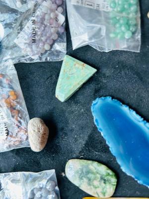 A VARIETY OF STONE BEADS AND OTHERS READY FOR CRAFTING
