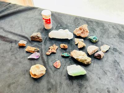 DUST FROM AROUND AN ACTUAL MAMMOTH FOSSIL SIGHT, RAW COPPER STONE, AMETHYST, CHRYSOCOLLA CRYSTAL, WHITE QUARTZ CRYSTAL, AND MORE AMAZING...