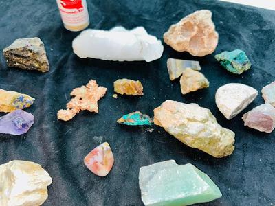 DUST FROM AROUND AN ACTUAL MAMMOTH FOSSIL SIGHT, RAW COPPER STONE, AMETHYST, CHRYSOCOLLA CRYSTAL, WHITE QUARTZ CRYSTAL, AND MORE AMAZING...