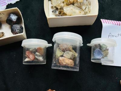 AMETHYST, AQUA MARINE, RAW CHINESE GARNETS, PEACOCK BORNITE, MINERALS THAT LOOK LIKE THE NEED TO BE PANNED, AND MORE!