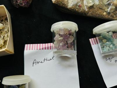 AMETHYST, AQUA MARINE, RAW CHINESE GARNETS, PEACOCK BORNITE, MINERALS THAT LOOK LIKE THE NEED TO BE PANNED, AND MORE!