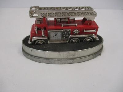 Vintage Fossil Limited Edition Timepiece Red Fire Truck Clock Ladder Moves