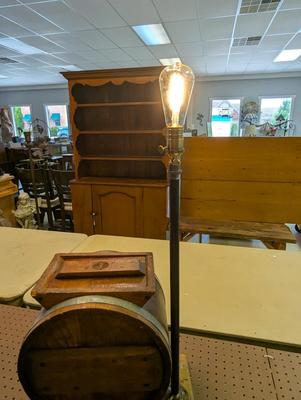 Artist Signed Heavy Antique Wooden Barrel Hand Crank Tabletop Lamp Butter Churn Large Primitive Works! Wheel Turned
