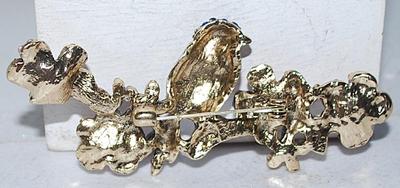 Deep BLUE BIRD BROOCH (3½" x 1½") with Pink, Champagne & Cranberry Colored Stones on a Gold Tone Setting