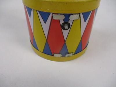 Tin Toy Dancing Duck On A Drum w/ Umbrella Bright Colors Rare Vintage Missing Key