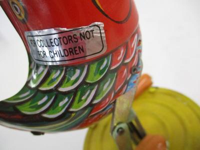 Tin Toy Dancing Duck On A Drum w/ Umbrella Bright Colors Rare Vintage Missing Key