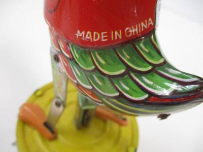Tin Toy Dancing Duck On A Drum w/ Umbrella Bright Colors Rare Vintage Missing Key