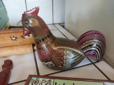 WOODEN ELGIN WALL CLOCK-CHICKEN-APPLE SPOON REST AND MORE