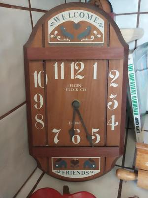 WOODEN ELGIN WALL CLOCK-CHICKEN-APPLE SPOON REST AND MORE