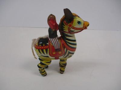 Vintage Masuya Jumping Zebra & Monkey Wind-up Tin Toy With Key
