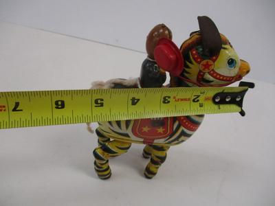 Vintage Masuya Jumping Zebra & Monkey Wind-up Tin Toy With Key