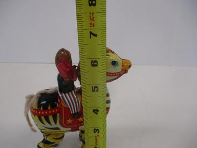 Vintage Masuya Jumping Zebra & Monkey Wind-up Tin Toy With Key