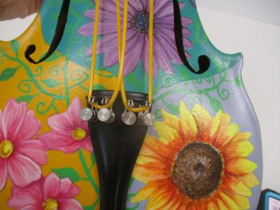 Multi-Colored Violin Plastic Strings Folk Art Hand Painted