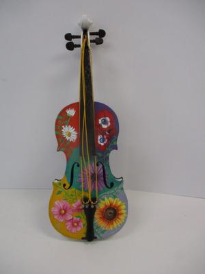 Multi-Colored Violin Plastic Strings Folk Art Hand Painted