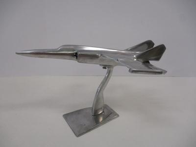 Vintage 1970's Machined Metal Fighter Jet Plane Model With Stand