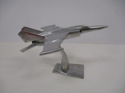 Vintage 1970's Machined Metal Fighter Jet Plane Model With Stand