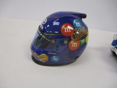 Kyle Busch Mini Helmet M&M Caramel Joe Gibbs Racing NASCAR Auto Pin Signature & M & M Blue White Pickup Truck Candy Dispenser
