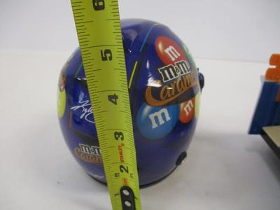 Kyle Busch Mini Helmet M&M Caramel Joe Gibbs Racing NASCAR Auto Pin Signature & M & M Blue White Pickup Truck Candy Dispenser