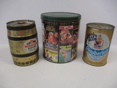 Vintage Miniature Beer Keg (empty) Henninger Export Can - Movie Classics Popcorn Tin Casablanca Tarzan Zorro Houston Foods Co. &...
