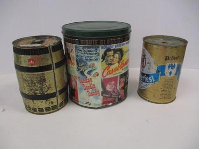 Vintage Miniature Beer Keg (empty) Henninger Export Can - Movie Classics Popcorn Tin Casablanca Tarzan Zorro Houston Foods Co. &...