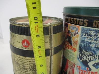 Vintage Miniature Beer Keg (empty) Henninger Export Can - Movie Classics Popcorn Tin Casablanca Tarzan Zorro Houston Foods Co. &...