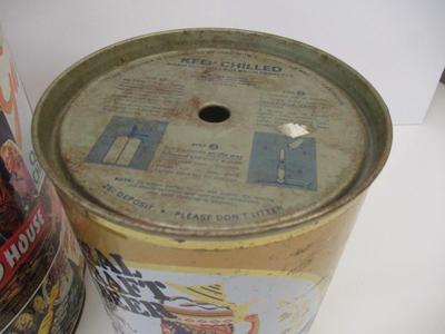 Vintage Miniature Beer Keg (empty) Henninger Export Can - Movie Classics Popcorn Tin Casablanca Tarzan Zorro Houston Foods Co. &...