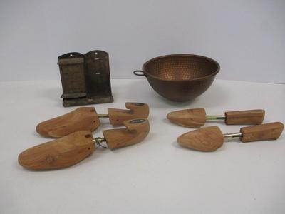 Vintage Match Holder - Ortho - Ve Wood & Maple Shoe Mold - Copper Mixing Bowl