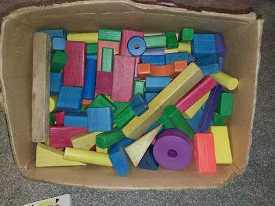 VINTAGE WOODEN BLOCKS AND FISHER PRICE CAROUSEL