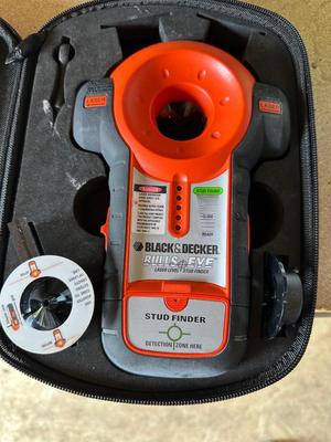 BULLS EYE STUD FINDER, AIR NAILER/STAPLER AND A CORDED POWER DRILL