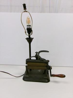Artist Signed 1880's Antique Cast Iron Fluting Pleater Crimper Ruffler Roller Machine Table Lamp Works!