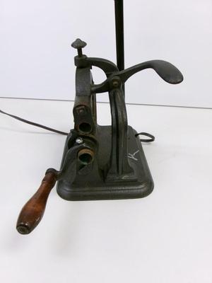 Artist Signed 1880's Antique Cast Iron Fluting Pleater Crimper Ruffler Roller Machine Table Lamp Works!