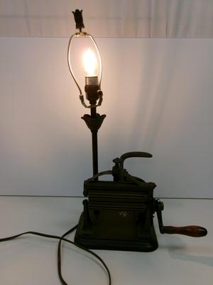 Artist Signed 1880's Antique Cast Iron Fluting Pleater Crimper Ruffler Roller Machine Table Lamp Works!