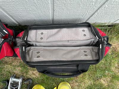2 HUSKY TOOL BAGS AND RATCHET STRAPS