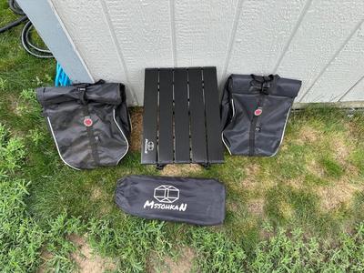 BANJO BROTHERS WATERPROOF CYCLING PANNIERS AND A FOLDING TABLE