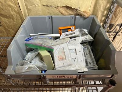 2 STACKING BINS OF ELECTRICAL AND PLUMBING HARDWARE