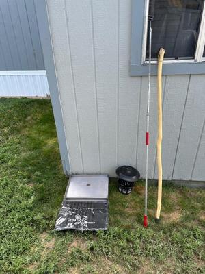LITTLE GRIDDLE, ELECTRIC INSECT TRAP, WALKING STICK AND HOOK SNAG POLE