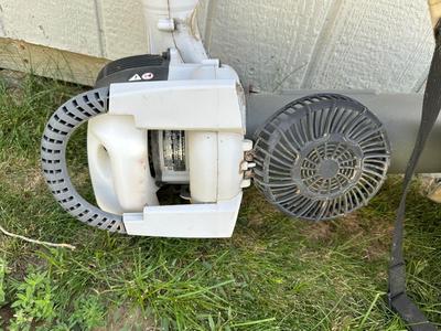 RYOBI GAS BLOWER/VACUUM AND RYOBI CORDLESS WEED CUTTER WITH CHARGER AND 2 BATTERIES
