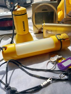 VARIETY OF FLASHLIGHTS AND CLOCK