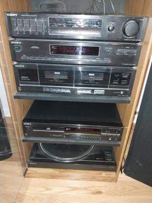 VINTAGE SONY STEREO SYSTEM IN CABINET WITH TOWER SPEAKERS
