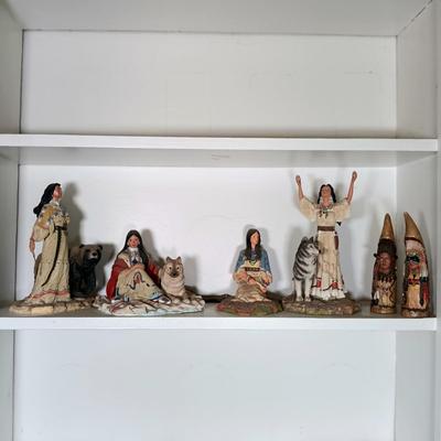 LOT 6: Set of (6) Hamilton Collection Native American Women Figurines w/ Faux Carved Horn Figurines