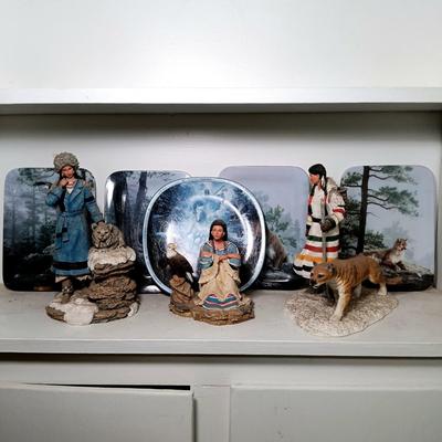 LOT 7: Bradford Exchange Nature's Harmony Art Plates Set of (4), Hamilton Collection Native American Women Figurines Set of (3)...