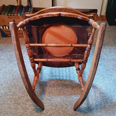 LOT 163: Antique Oak Press Back Rocker with Child's Rocker