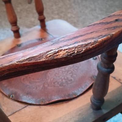 LOT 163: Antique Oak Press Back Rocker with Child's Rocker