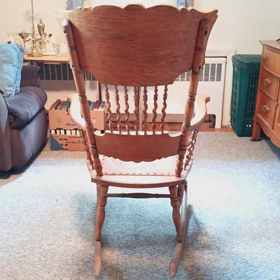 LOT 163: Antique Oak Press Back Rocker with Child's Rocker