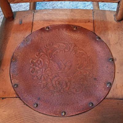 LOT 163: Antique Oak Press Back Rocker with Child's Rocker