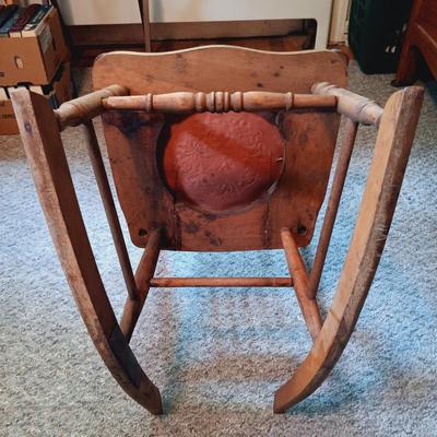 LOT 163: Antique Oak Press Back Rocker with Child's Rocker