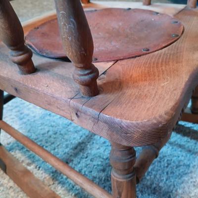 LOT 163: Antique Oak Press Back Rocker with Child's Rocker