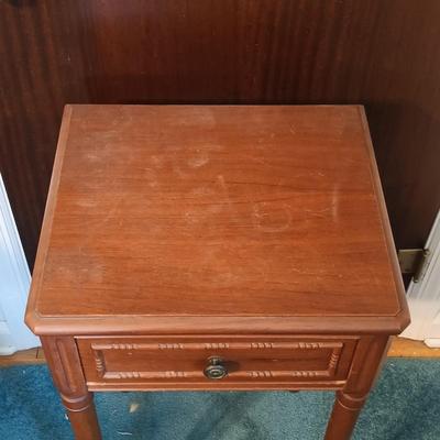 LOT 164: Vintage Cast Metal and Jadeite Lamp with Nightstand